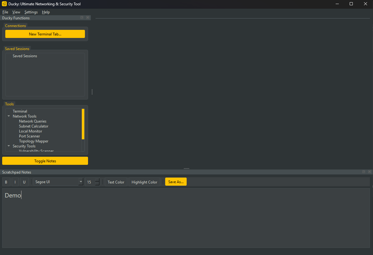 Screenshot of Ducky's session manager